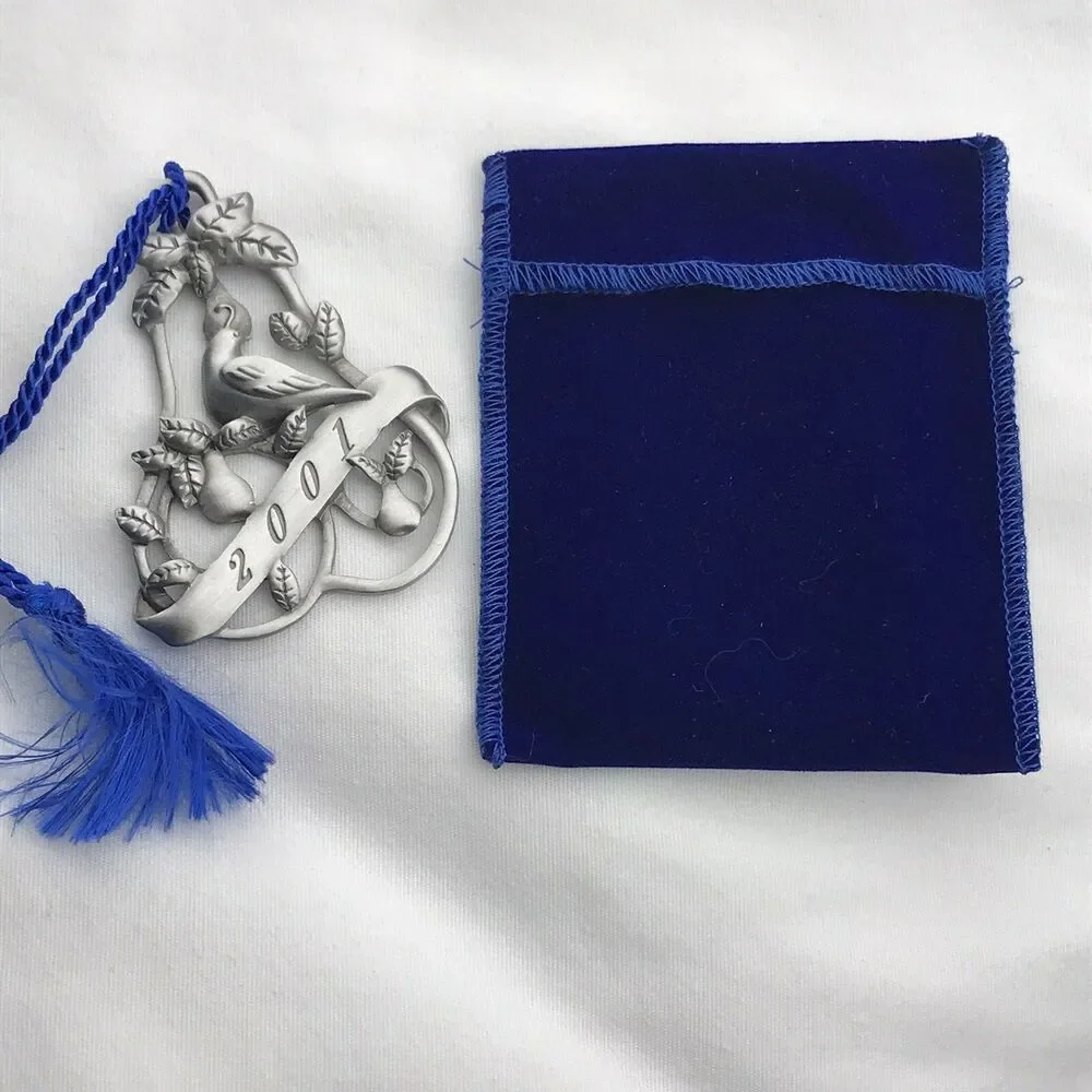 AVON Silver Blue Partridge Pear Tree Ornament 2001 Commemorative Collectible